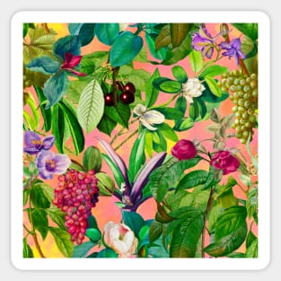 Trendy tropical floral leaves and fruits tropical pattern, botanical illustration, tropical plants, rose blush pink floral illustration Sticker